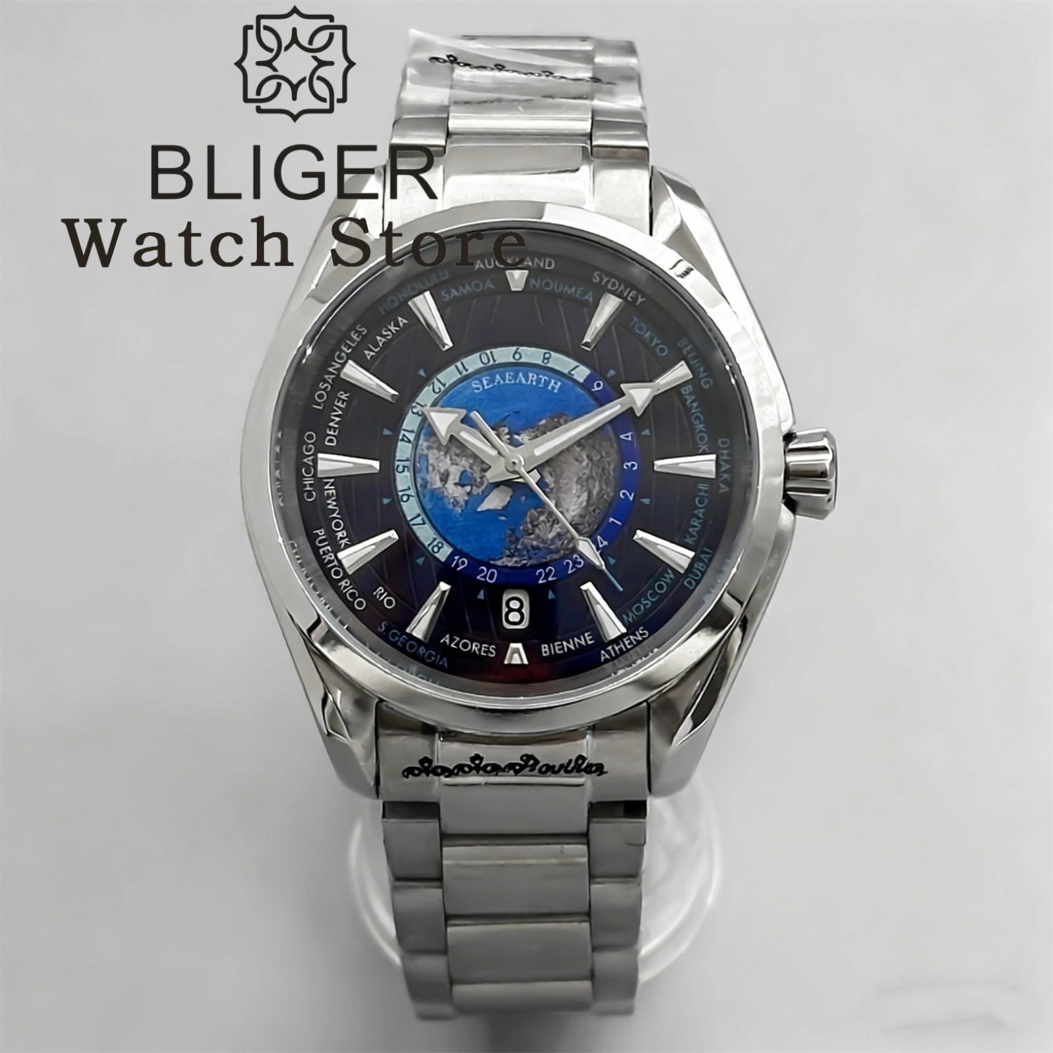 Mens Fashion World - BLIGER 40MM heure mondiale carte terrestre