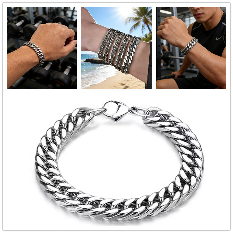 Men'S Fashion Over The Years - Bracelet chaîne cubaine Miami en acier