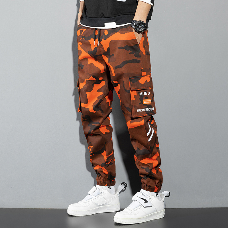Mens Fashion Camo Pants - Pantalon Cargo Orange pour hommes, jogging